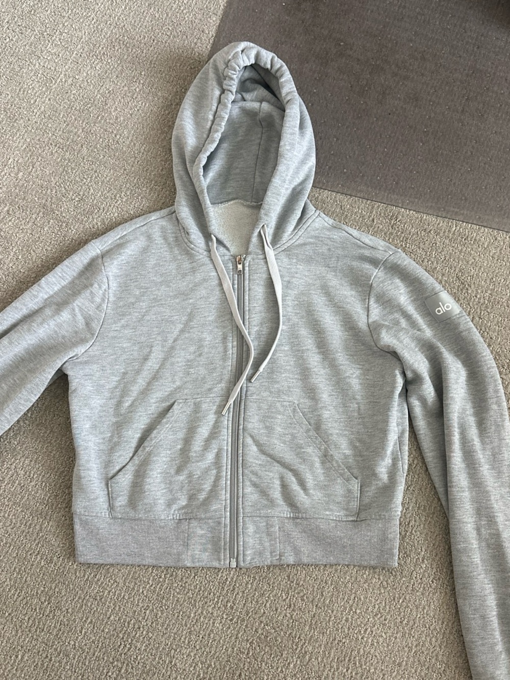 Alo Grey Zip-Up Cropped Hoodie